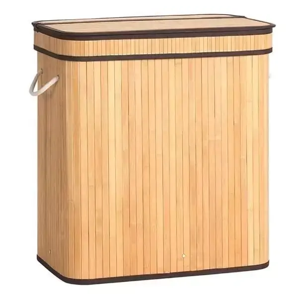 Cesto de Roupa Duplo de Bambu com Tampa 32X52X60CM Mimo STYLE BM20199 7159