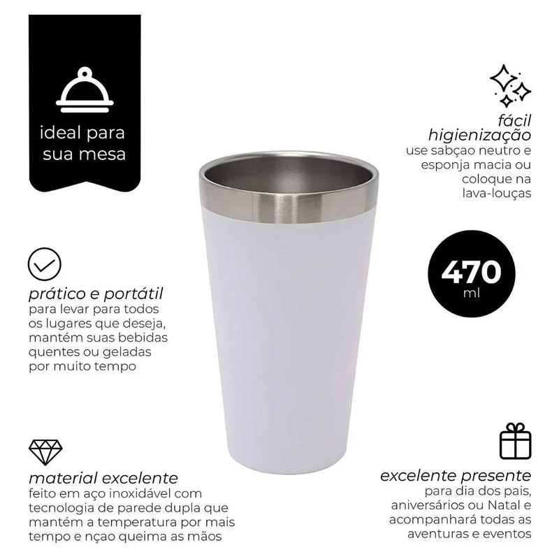 Copo Termico Cerveja Inox White 470ml Aj22095 7997 Mimo