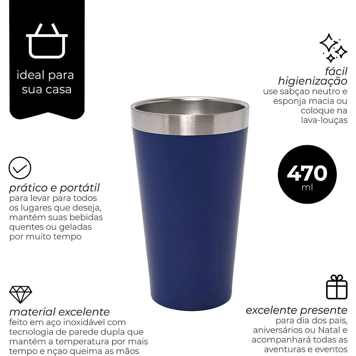 Copo Termico Cerveja Inox Blue 470ml Aj22096 7998 Mimo