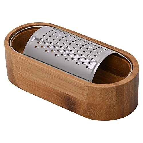 Mimo Style Ralador De Queijo Com Pote Para Armazenamento, Feito De Aço Inoxidável E Bambu. Auxilia A
