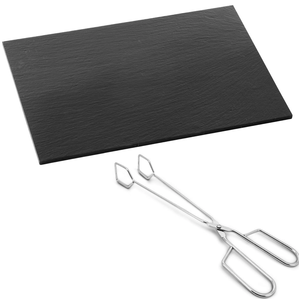 Tabua De Ardosia Com Pinça Para Grelhados 30 Cm