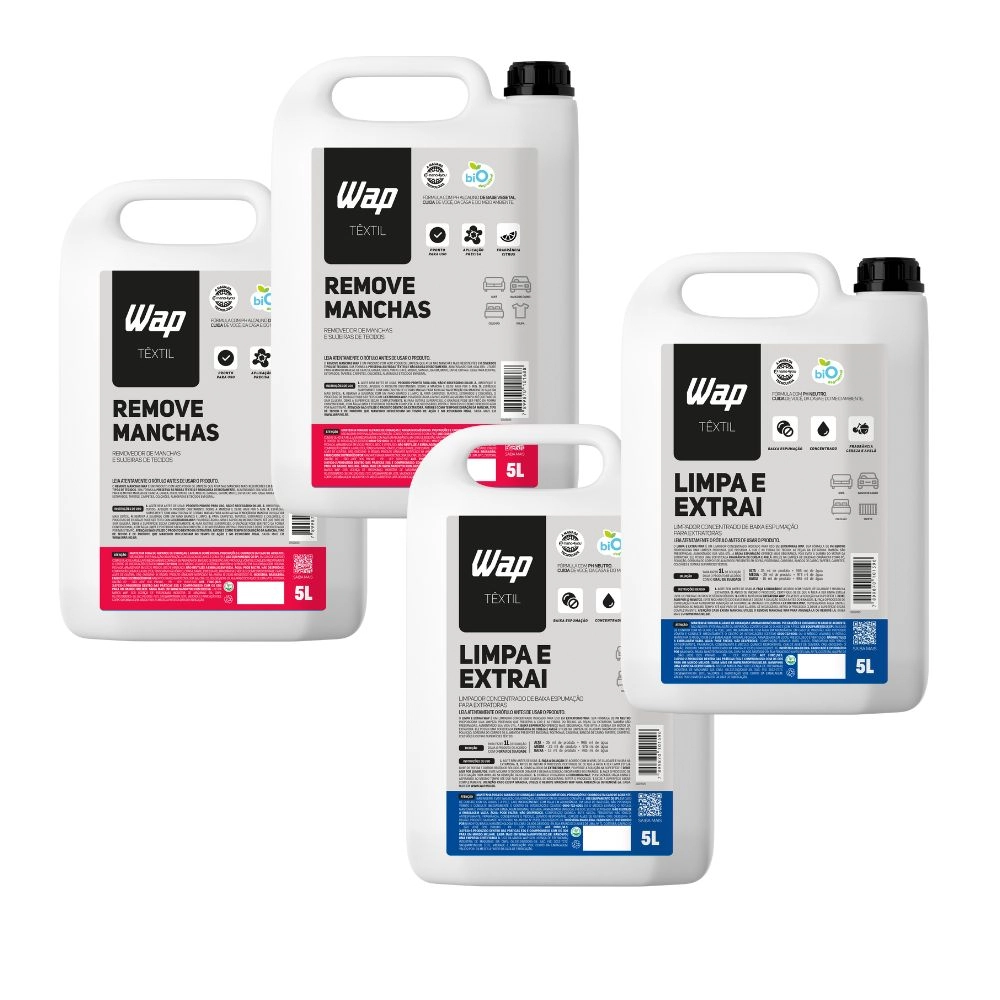 Kit 4 Detergente Concentrado Extratora Limpa Manchas Tira Odores Tecidos Carpete Fragrância Cereja Avelã 5 Litros - Wap