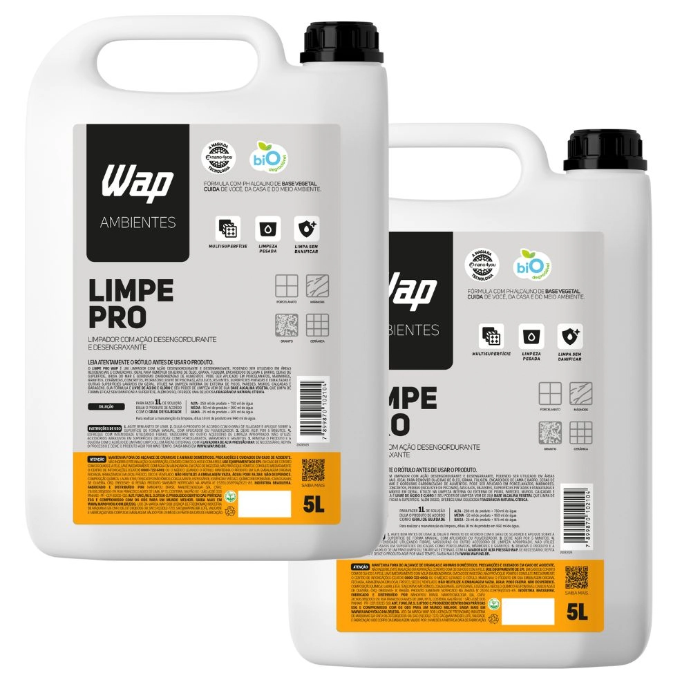 Kit 2 Limpe Pro Alto Trafego Ação Profunda Limpeza Pesada Pisos Quadras Fabricas Fragrância Natural 5 Litros - Wap