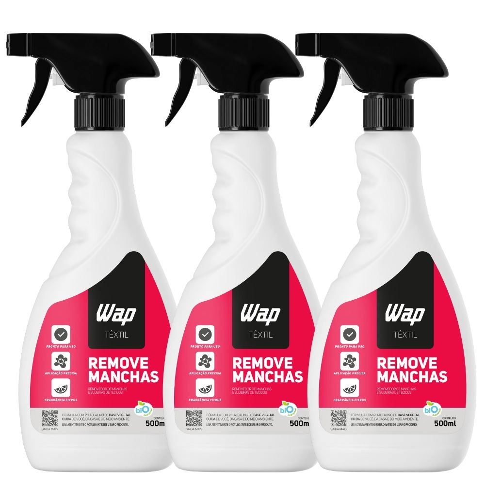 Kit 3 Removedores Manchas Biodegradável Tecidos Delicados Ph Neutro Base Vegetal Sem Danificar Seguro Infantil Pet - Wap