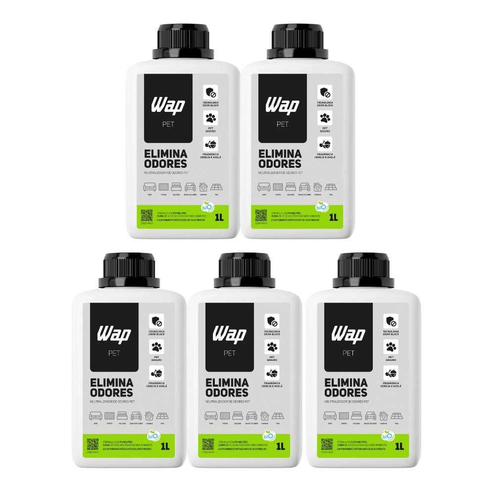 Kit 5 Eliminadores Odores Mau Cheiro Pet Biodegradável Gatos Cachorros Fragrância Cereja Avelã 1 Litro - Wap