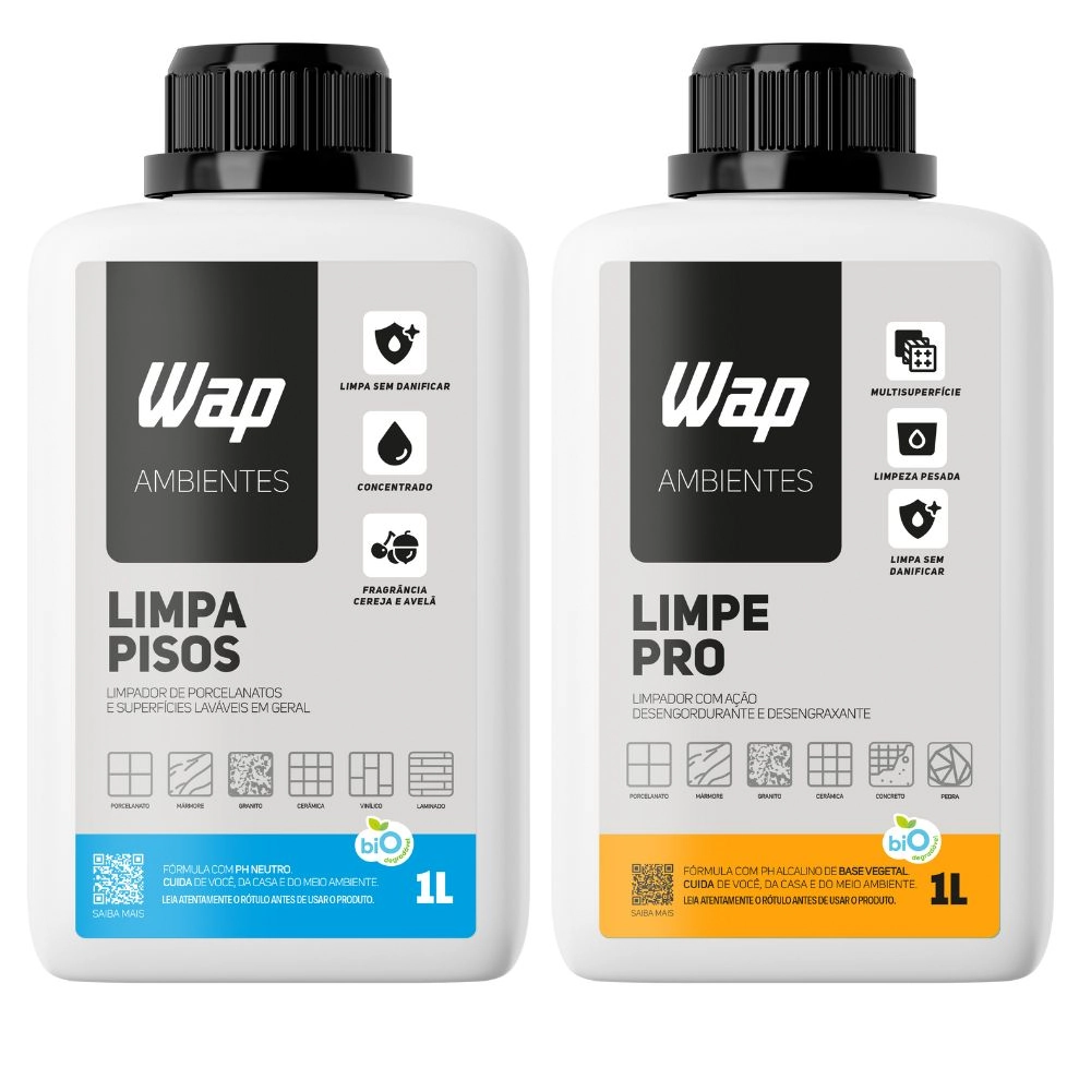 Kit Limpe Pro Concentrado Limpeza Pesada Pisos Madeira Cerâmico Vinílico Pisos Geral Biodegradável - Wap