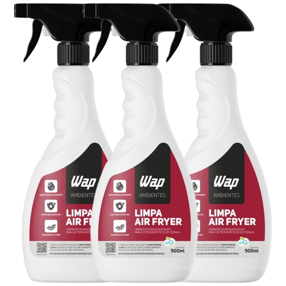 Kit 3 Limpa Air Fryer Limpa Utensílios Cozinha Fogão Eletrodoméstico Gordura Impregnada Biodegradável Citrus 500ml - Wap