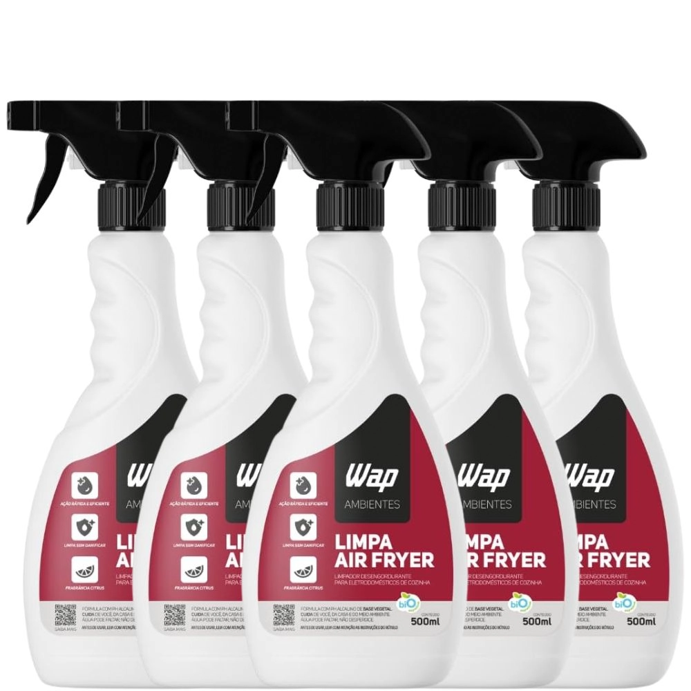 Kit 5 Limpa Air Fryer Limpa Facil Cozinha Fogão Eletrodoméstico Tira Gordura Impregnada Base Vegetal Citrus 500ml - Wap
