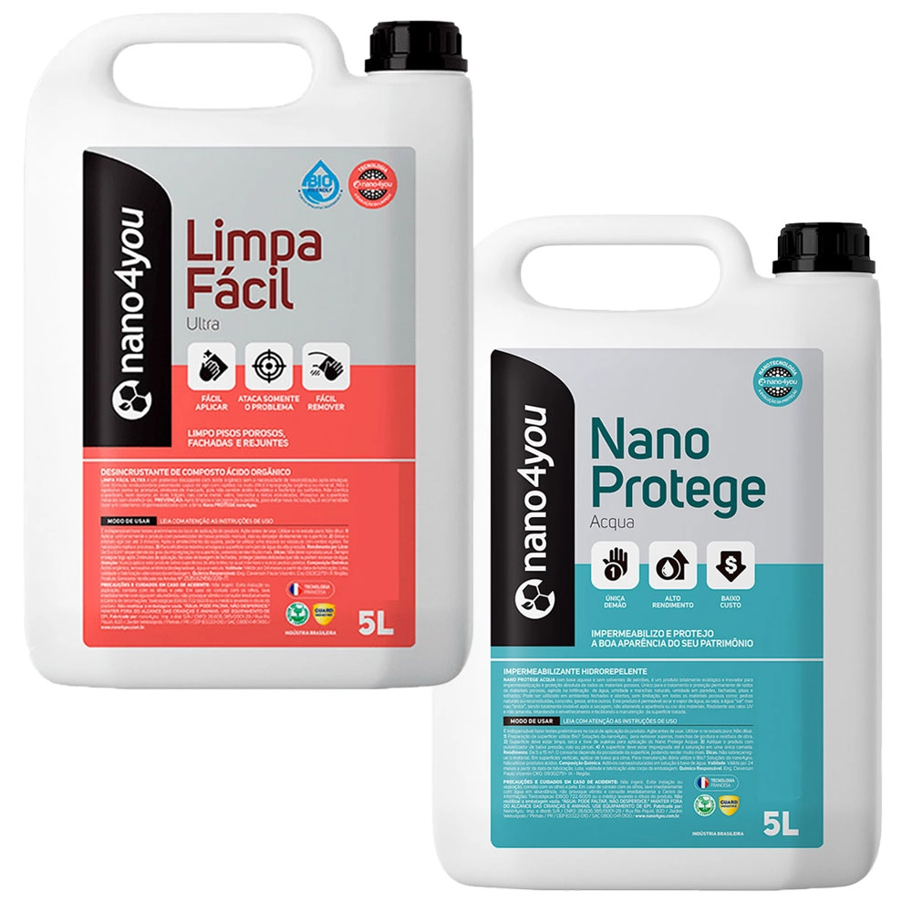 Kit Limpa Ultra Protege Acqua Limpeza Pesada Proteção Contra Umidade Pedras Tijolos Concreto - Nano4you