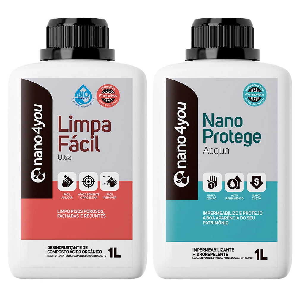 Kit Limpa Ultra Protege Acqua Removedor Cimento Selador Contra Umidade Pedras Paredes - Nano4you