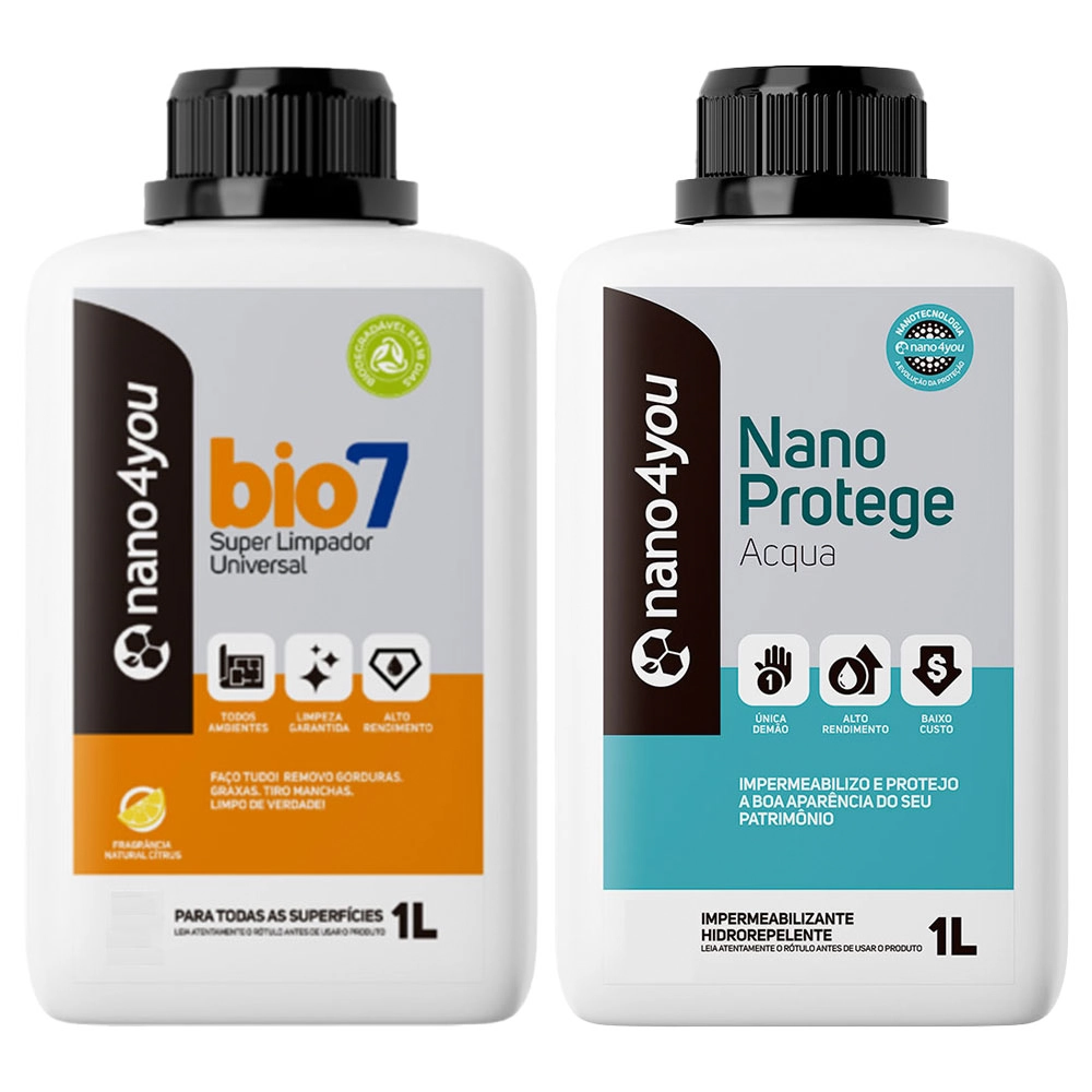 Kit Bio7 Soluções Protege Acqua Remove Sujeiras Pesadas Protege Paredes Piso Poroso Sem Umidade - Nano4you