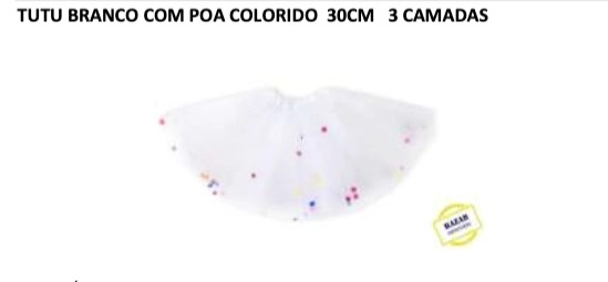 Saia Tutu Branco Poa Colorido 3 Camadas 30cm Pa1585 Pw Bazar Imp