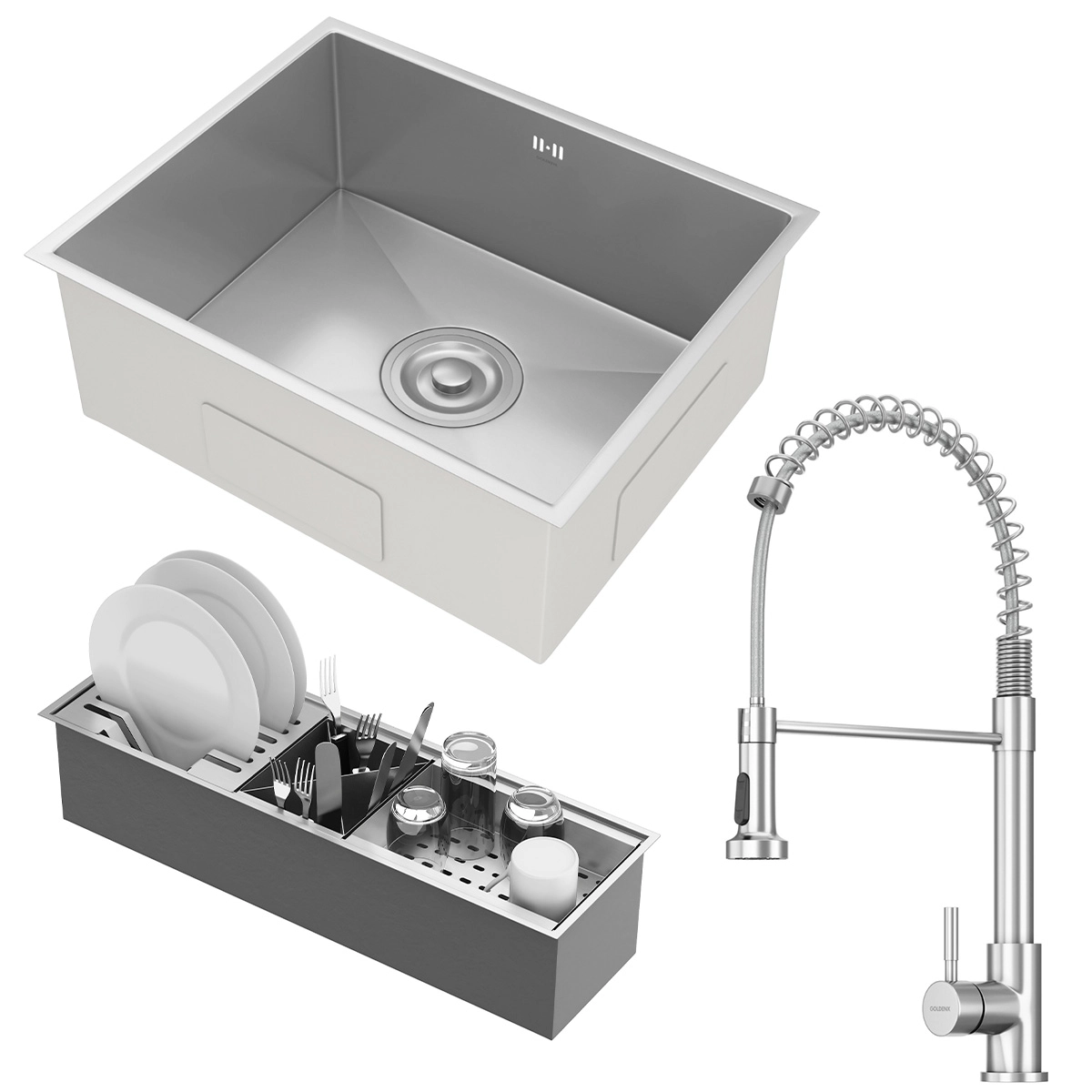 Kit Cuba Gourmet Lisboa Aço Inox 304 Calha Oragnizadora Aço Inox E Torneira Milão Monocomando Goldenx