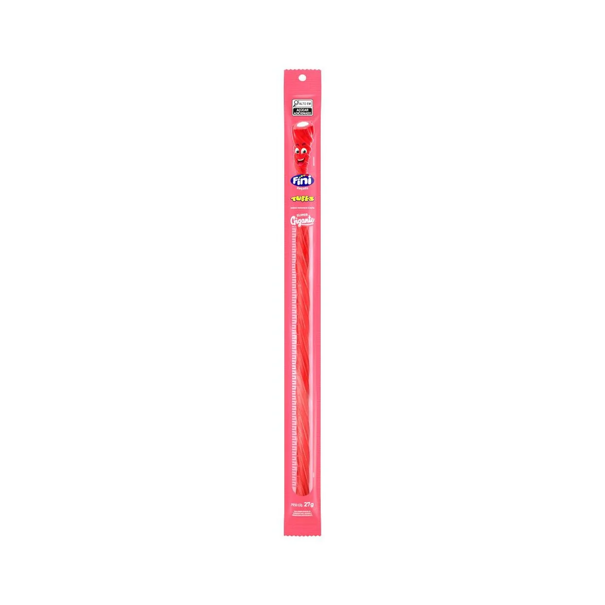 Bala de Gelatina Regaliz Fini Tubes Super Gigante Morango 27g