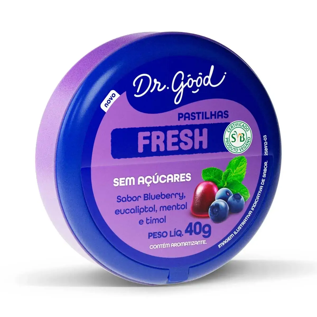 Pastilhas Fresh Sabor Blueberry Eucaliptol Mentol E Timol Dr. Good 40g