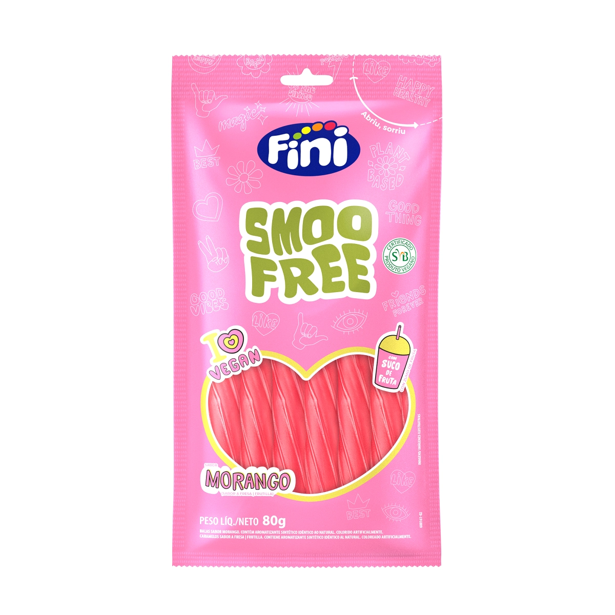 Balas De Gel Fini Tubes Morango Smoofree 80g