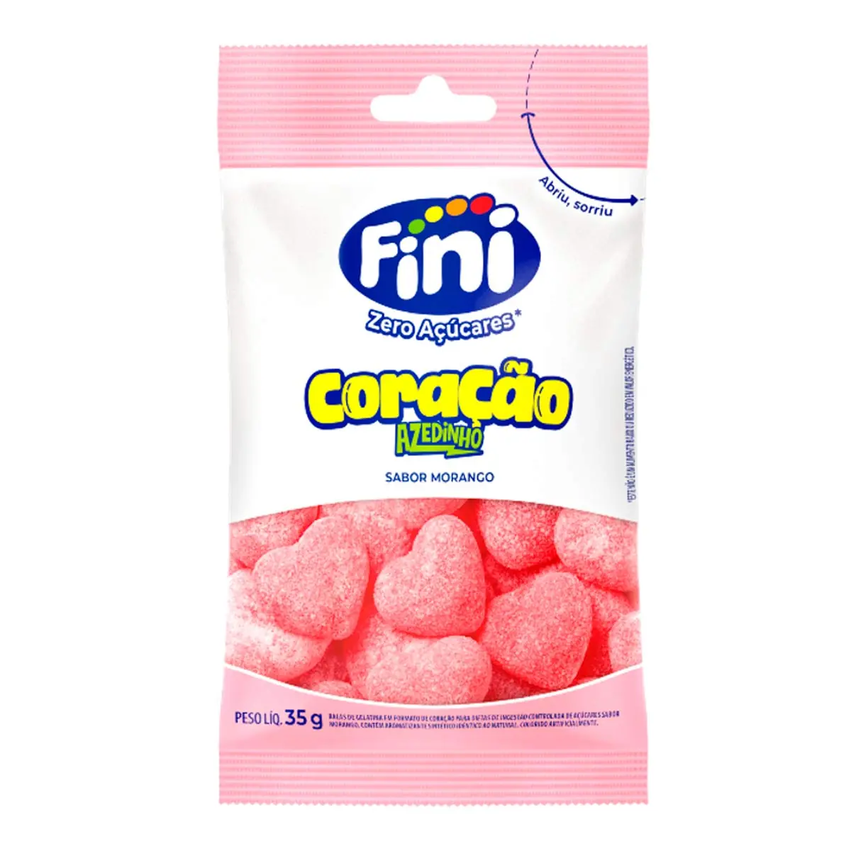 Balas de Gelatina Fini Zero Açúcares Coração Azedinho 35g
