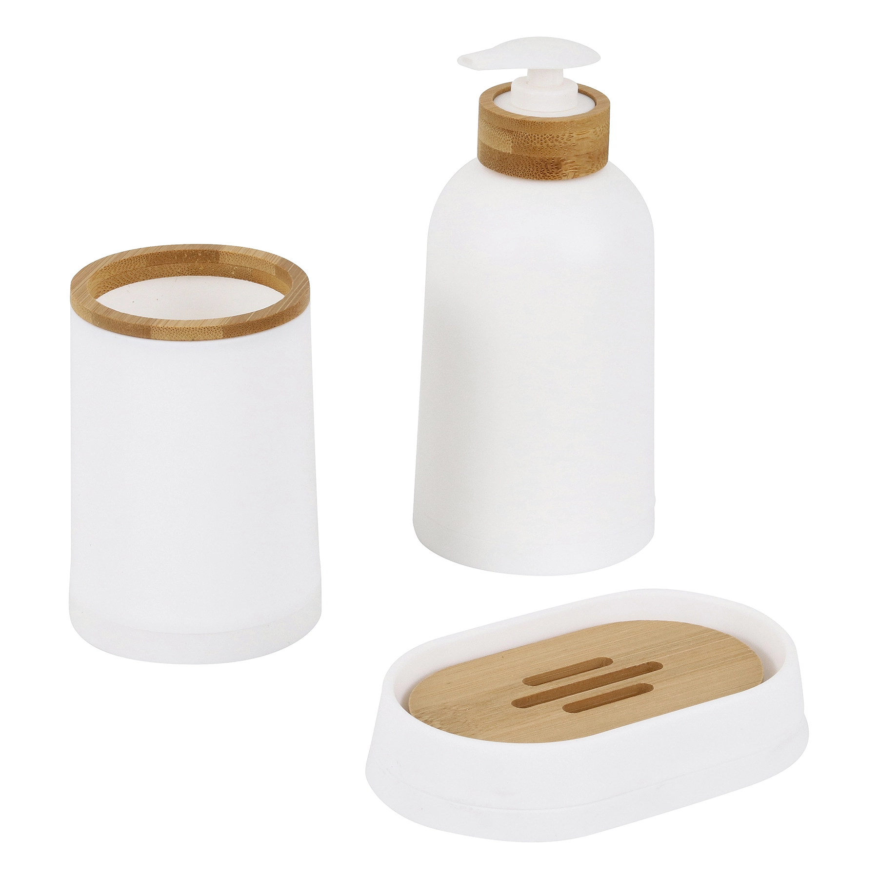 Kit Acessórios de Bancada para Banheiro 3 Peças Plástico Branco Espressione Mabruk