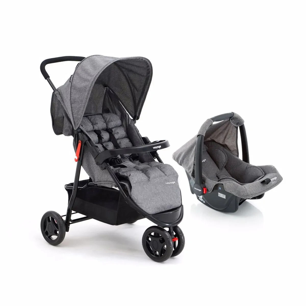 Carrinho com Bebê Conforto Travel System Delta Duo Pro Voyage Cinza Mescla