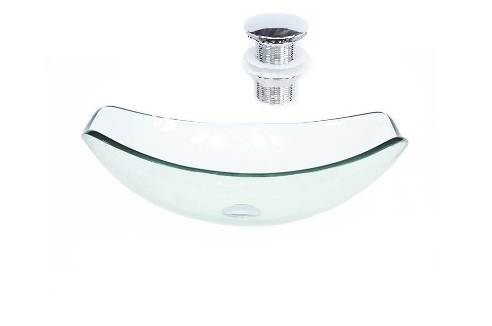 Cuba De Vidro Oval Chanfrada 51cm Jateado + Valvula Click