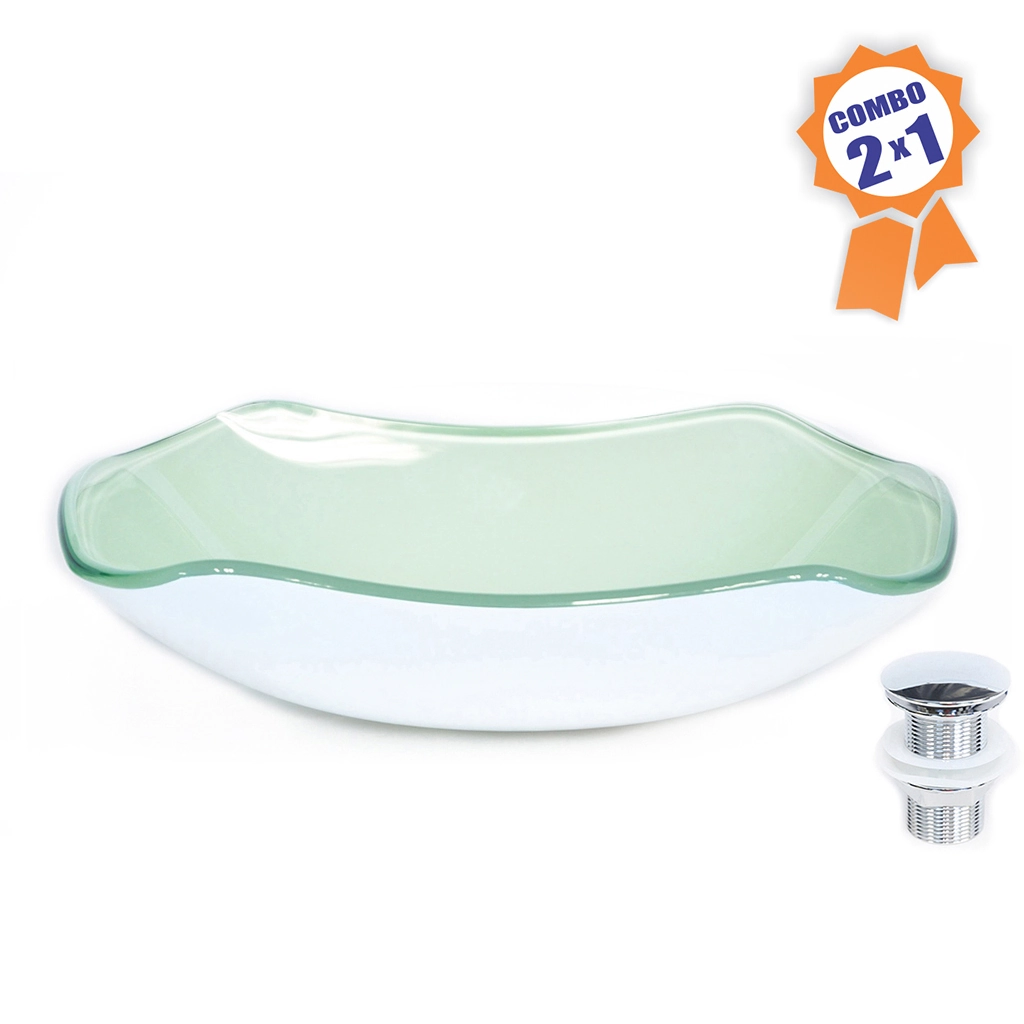 Cuba De Vidro Retangular Abaulada 45cm Branca + Válvula Click