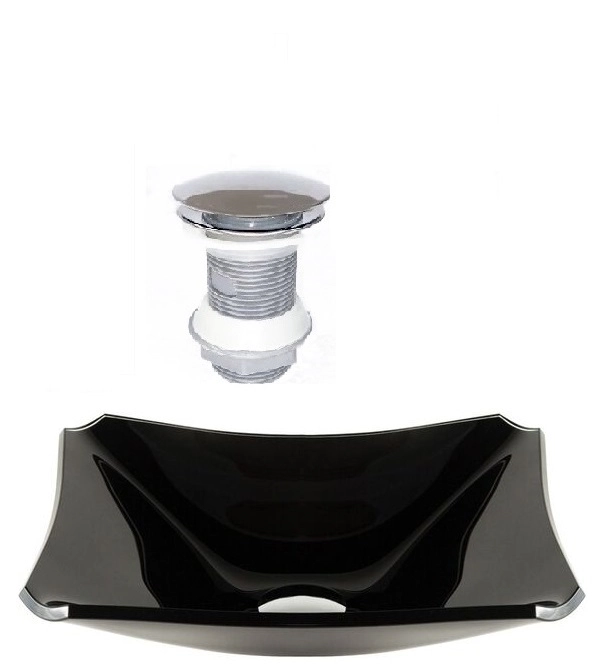 Cuba De Vidro Retangular Chanfrada 37cm Preto + Válvula Click