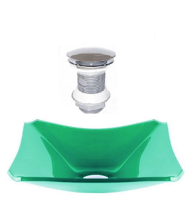 Cuba De Vidro Retangular Chanfrada 37cm Verde + Válvula Click