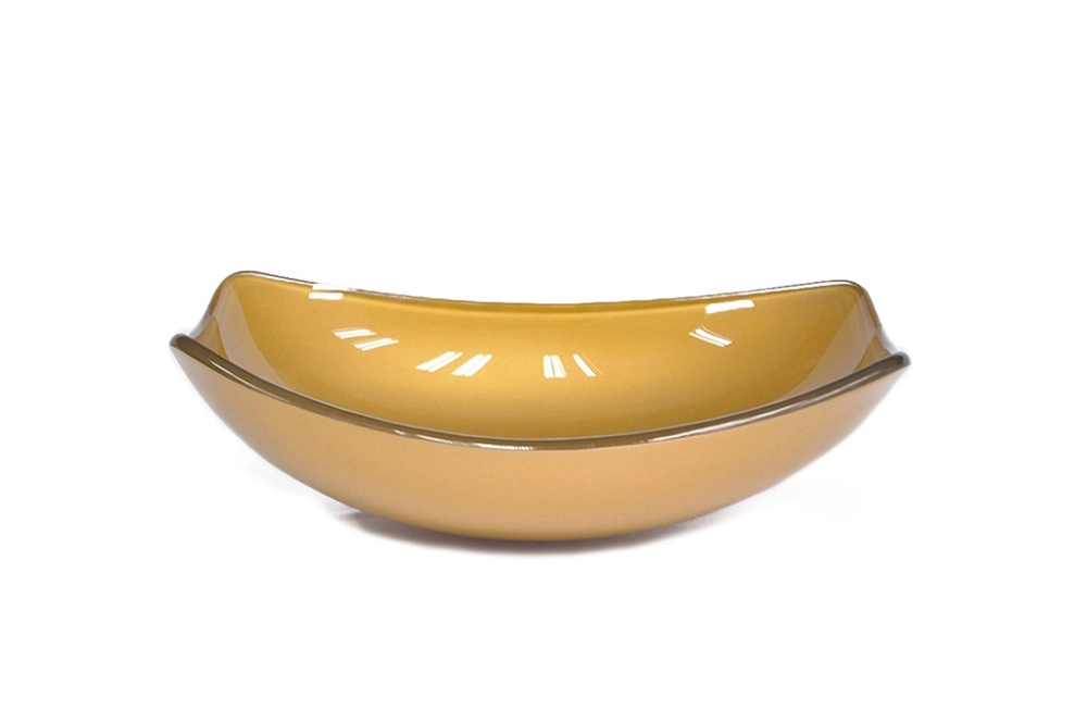 Cuba De Vidro Oval Chanfrada 51cm Dourado Real
