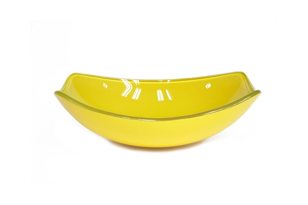 Cuba De Vidro Oval Chanfrada 46cm Amarela