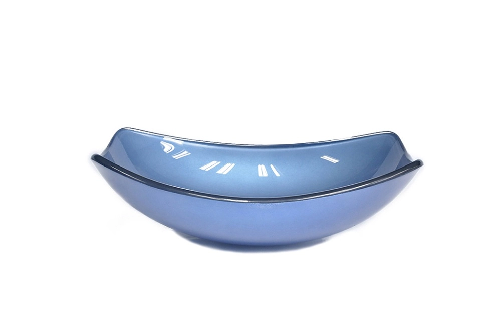Cuba De Vidro Oval Chanfrada 46cm Azul