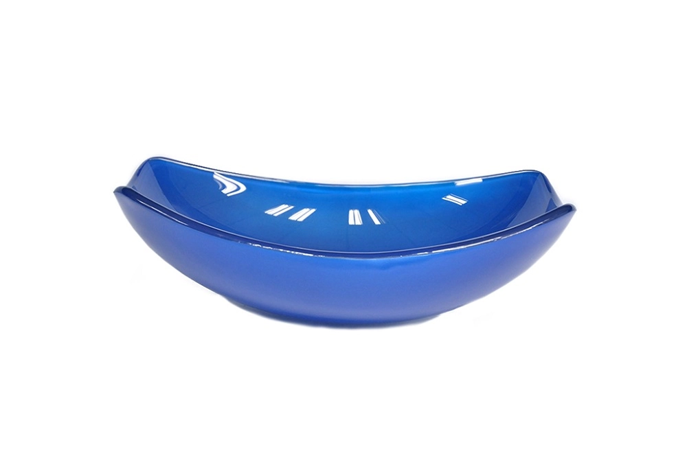 Cuba De Vidro Oval Chanfrada 46cm Azul Escuro