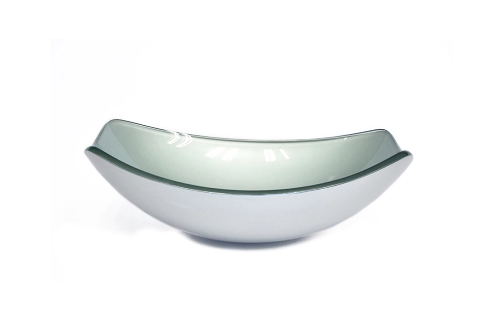 Cuba De Vidro Oval Chanfrada 46cm Prata