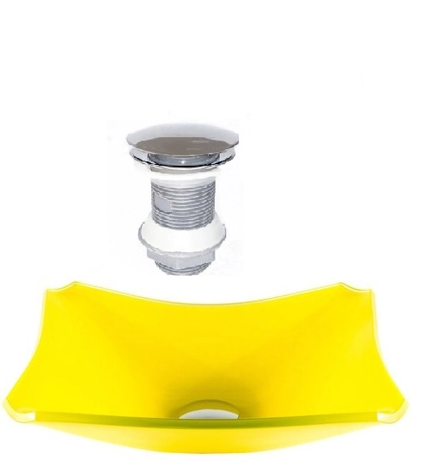 Cuba De Vidro Retangular Chanfrada 37cm Amarelo + Válvula Click