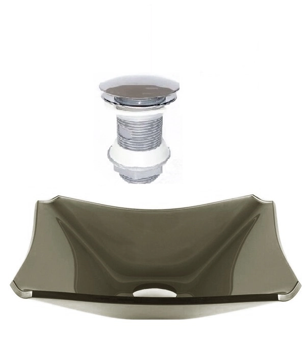 Cuba De Vidro Retangular Chanfrada 37cm Ouro Envelhecido + Válvula Click