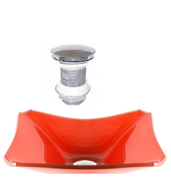 Cuba De Vidro Retangular Chanfrada 37cm Vermelho Ferrari + Válvula Click
