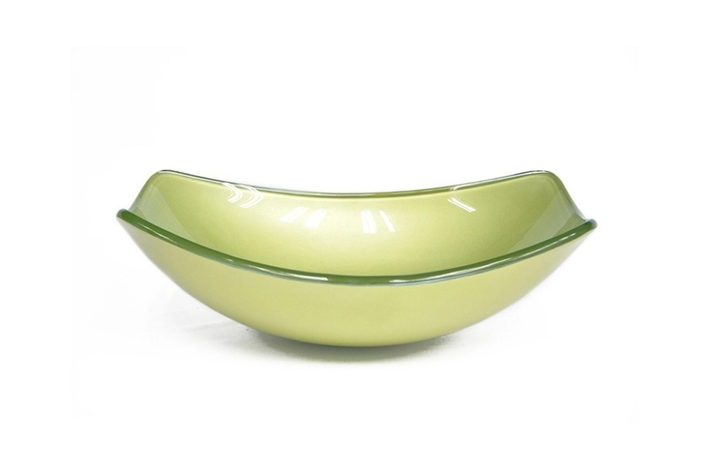 Cuba De Vidro Oval Chanfrada 46cm Verde Oliva