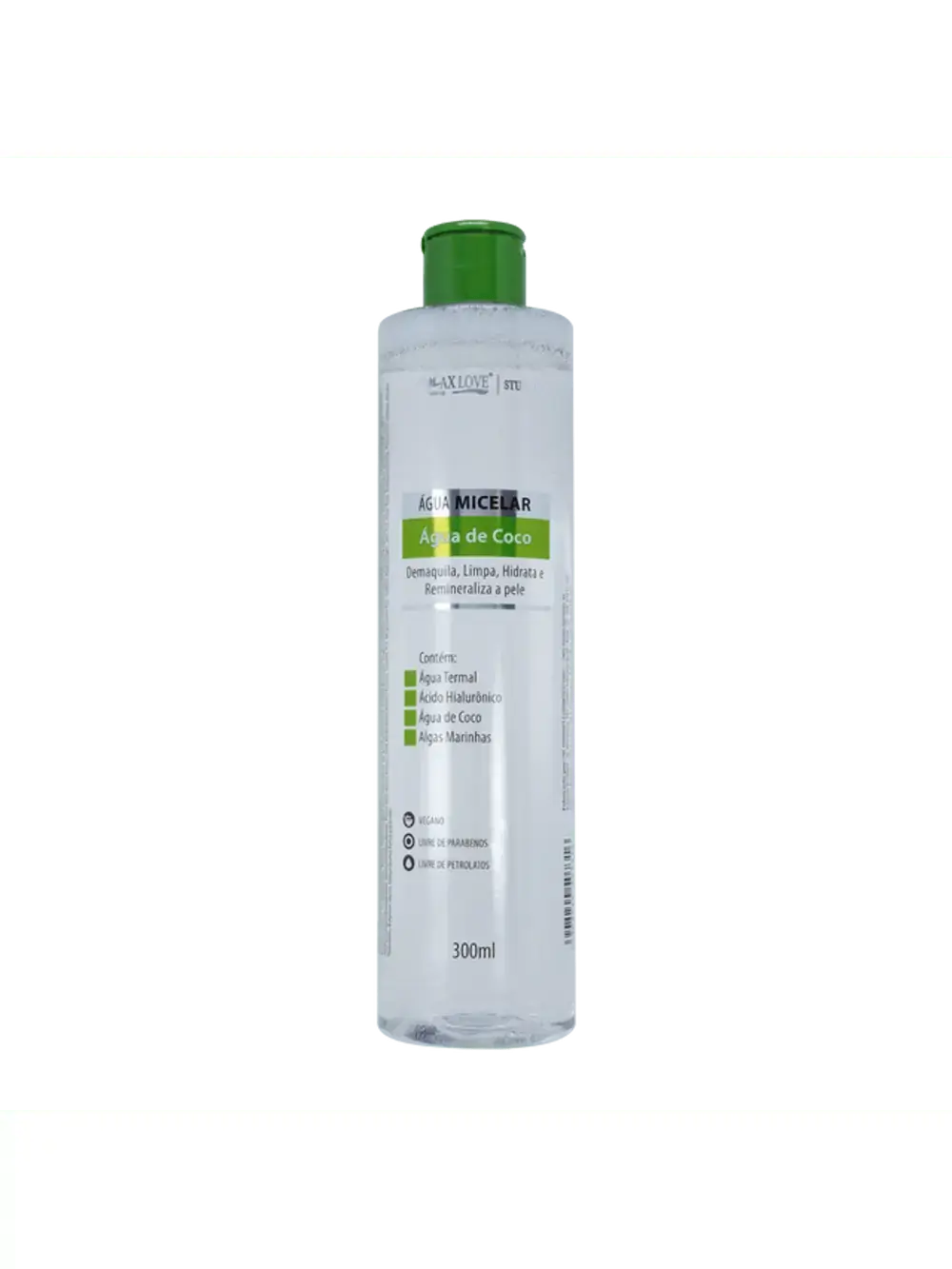 Água Micelar Max Love Água de Coco com Ácido Hialurônico Demaquilante Hidratante Limpa Remineraliza Pele