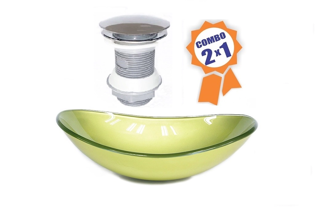 Cuba De Vidro Oval 47cm Verde Oliva + Válvula Click