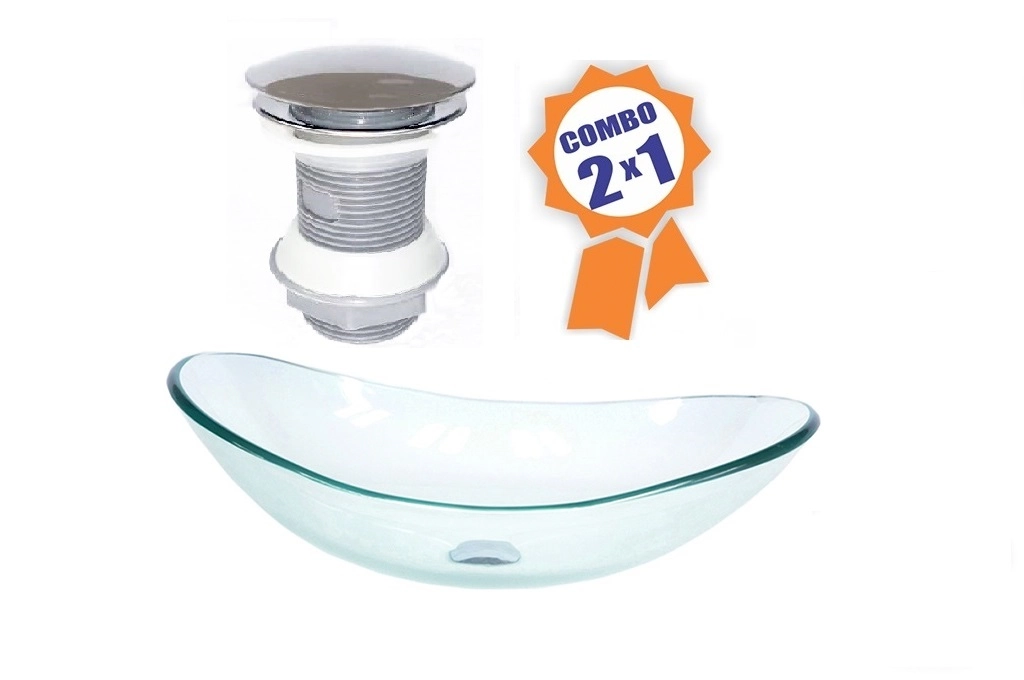 Cuba De Vidro Oval 47cm Jateada + Válvula Click
