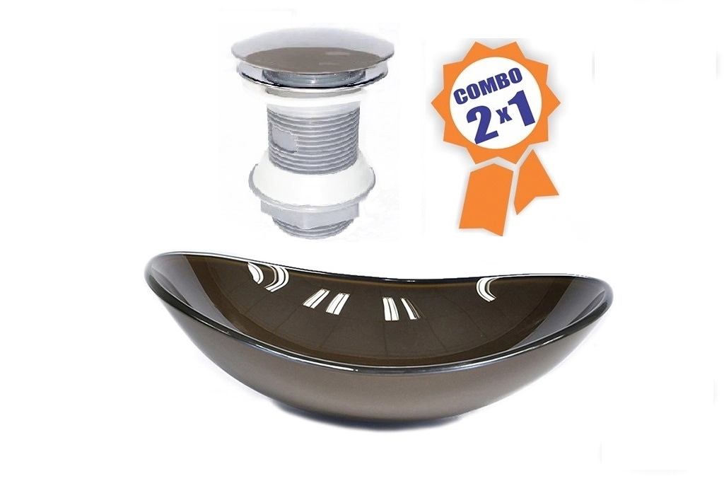 Cuba De Vidro Oval 47cm Marrom + Válvula Click