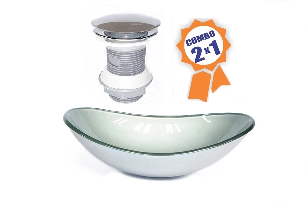 Cuba De Vidro Oval 47cm Prata + Válvula Click
