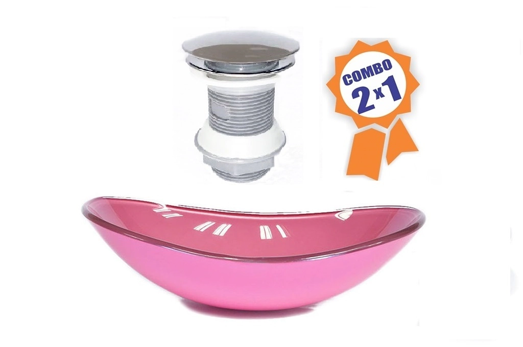 Cuba De Vidro Oval 47cm Rosa + Válvula Click