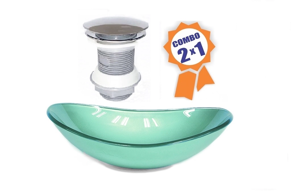 Cuba De Vidro Oval 47cm Verde + Válvula Click