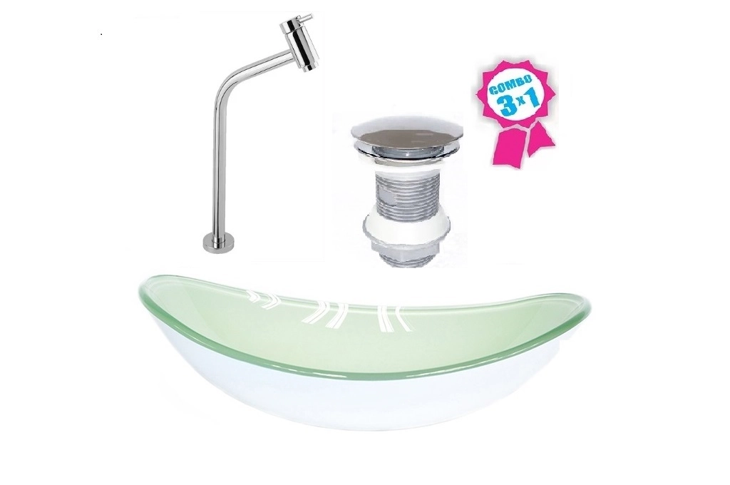 Cuba De Vidro Oval 47cm Branca + Válvula Click + Torneira De Metal