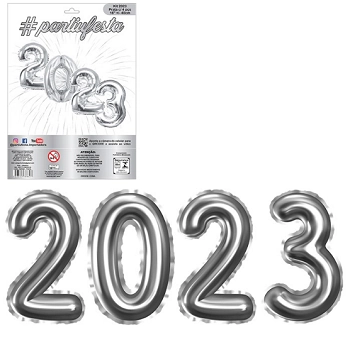Kit Balao Ano 2022 Prata 40cm C/4 Pecas
