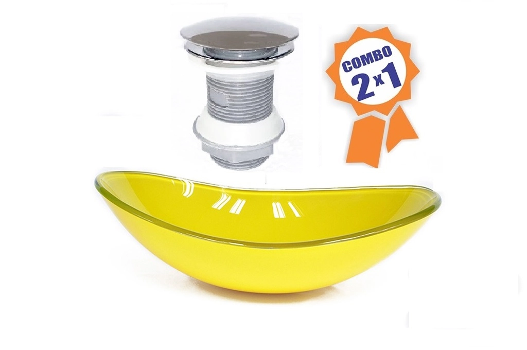 Cuba De Vidro Oval 55cm Amarela + Valvula Click