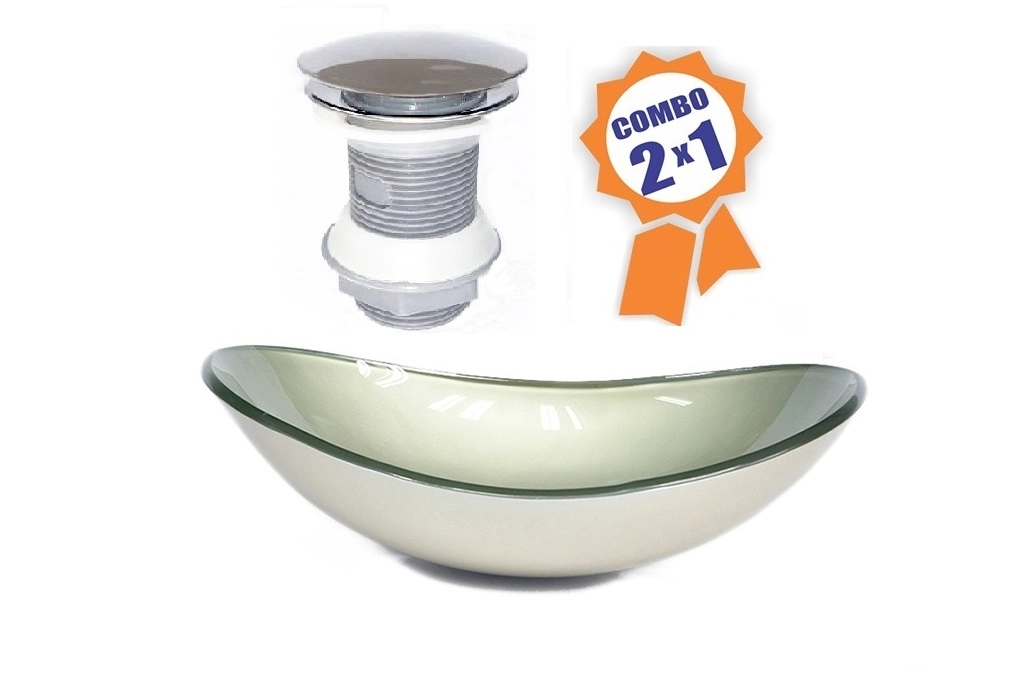 Cuba De Vidro Oval 55cm  Champanhe + Valvula Click
