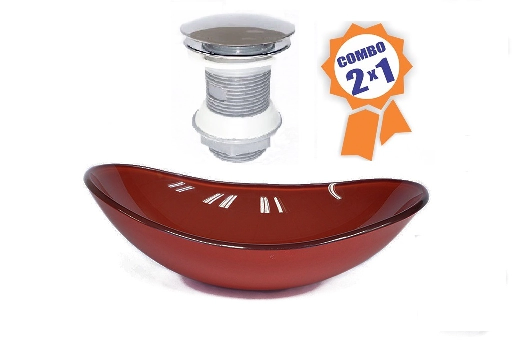 Cuba De Vidro Oval 55cm Vermelho Cereja + Valvula Click