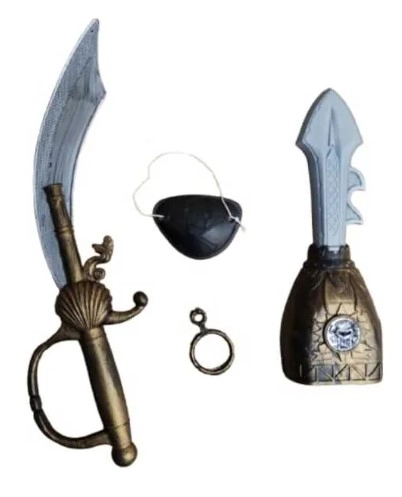 Kit Pirata Brinquedo Espada Tapa Olho Gancho Brinco Elite
