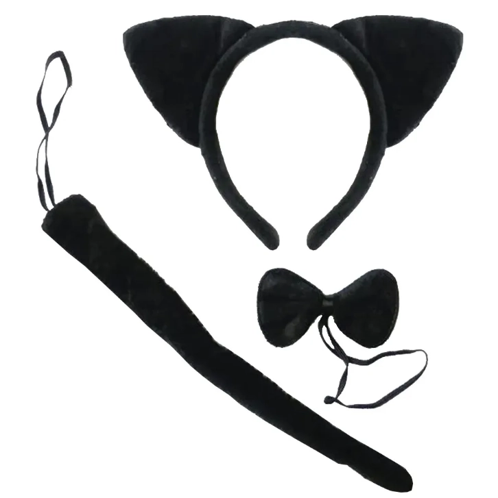 Kit Gatinha Preta Tiara/rabo/gravata Borb C/3pcs